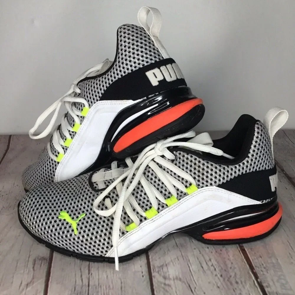 Puma Axelion Archtec White/Black Mesh Fade LaceUp Sneakers Unisex Kids Size 6.5C